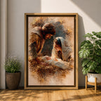 A watercolor style painting depicting the Nativity Scene showing Joseph and Mary gazing lovingly at baby Jesus lying in a manger, surrounded by soft earthy tones and delicate brushwork that highlights the tender moment of the birth of Jesus.