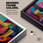A bold abstract painting of an acoustic guitar rendered in a cubist geometric style, featuring fragmented shapes and layered forms in vibrant color blocks, with the guitar body and strings reimagined through textured patterns, sharp divisions, and dynamic composition that emphasizes rhythm, structure, and modern artistic interpretation.