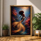 A detailed fantasy painting of a mermaid with flowing hair swimming through a vibrant underwater scene, her golden scaled tail glowing with light as it curves gracefully behind her, surrounded by colorful coral formations and beams of sunlight filtering through the water, creating depth and a luminous mythological ocean composition.