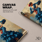 An expressive artwork of a flamenco dancer wearing a deep blue ruffled dress with polka dot patterns, posed mid movement with hands on her hips, adorned with red flowers, rendered in dynamic brushstrokes that capture motion, texture, and the bold energy of traditional Spanish dance.