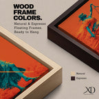 A bold modern artwork depicting Lady Justice as a blindfolded figure holding balanced scales in one hand and a sword in the other, rendered in striking teal tones against a vivid orange background, with flowing drapery and dynamic movement emphasizing strength, balance, and symbolic justice.