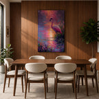This impasto style painting features a flamingo standing gracefully by the water’s edge surrounded by lush tropical flowers. The vibrant brushstrokes create a textured, colorful scene capturing the bird’s elegant posture and the reflective water surface in a vivid animal-themed composition.