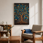 Bring harmony and elegance into your home with this Tree of Life Wall Art, featuring striking teal and gold leaves against a richly textured charcoal background. Twisting branches and intricate roots create a contemporary botanical design that symbolizes strength, growth, and connection, making it a beautiful centerpiece for spiritual and modern interiors.