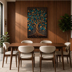 Bring harmony and elegance into your home with this Tree of Life Wall Art, featuring striking teal and gold leaves against a richly textured charcoal background. Twisting branches and intricate roots create a contemporary botanical design that symbolizes strength, growth, and connection, making it a beautiful centerpiece for spiritual and modern interiors.