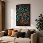 Bring harmony and elegance into your home with this Tree of Life Wall Art, featuring striking teal and gold leaves against a richly textured charcoal background. Twisting branches and intricate roots create a contemporary botanical design that symbolizes strength, growth, and connection, making it a beautiful centerpiece for spiritual and modern interiors.