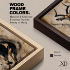 Striking gazelle wall art featuring a graceful antelope in motion with elegant curved horns against a contemporary abstract background. Wildlife artwork with dramatic black and gold tones, expressive splatter details, and luxurious gold accents, perfect for modern, safari, and nature-inspired interiors.