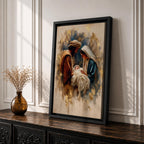 Beautiful Holy Family wall art featuring Joseph, Mary, and the infant Jesus in a tender nativity scene. Soft gold accents, impressionist textures, and warm neutral tones create an inspiring Christian canvas perfect for prayer rooms, churches, and faith-filled home decor.