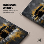 Abstract Kaaba wall art featuring the Holy Kaaba at Masjid al Haram rendered in dramatic black, charcoal, and gold tones. Expressive brushwork, metallic-style gold accents, and a contemporary composition create a striking Islamic focal point.