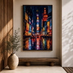 Bring the energy of Manhattan into your space with this Times Square Wall Art, featuring vibrant neon reflections shimmering across rain-soaked streets in a rich impressionist style. Bold city lights, expressive brushwork, and dramatic nighttime colors make this New York canvas a striking centerpiece for offices, lofts, and modern interiors.
