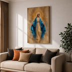 Bring peace and inspiration into your home with this Our Lady of Grace Wall Art, featuring the Blessed Virgin Mary in flowing blue robes illuminated by a radiant gold halo. Soft neutral tones and timeless Christian artistry create a beautiful centerpiece for prayer rooms, living rooms, and sacred spaces.