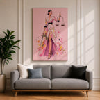 Elevate your workspace with this Lady Justice Wall Art, featuring a stylish blindfolded Lady Justice in a flowing pink floral gown holding the scales and sword. Elegant watercolor splashes, soft blush tones, and contemporary fashion illustration create the perfect statement piece for modern lawyer offices and legal professionals.
