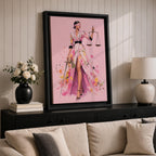 Elevate your workspace with this Lady Justice Wall Art, featuring a stylish blindfolded Lady Justice in a flowing pink floral gown holding the scales and sword. Elegant watercolor splashes, soft blush tones, and contemporary fashion illustration create the perfect statement piece for modern lawyer offices and legal professionals.