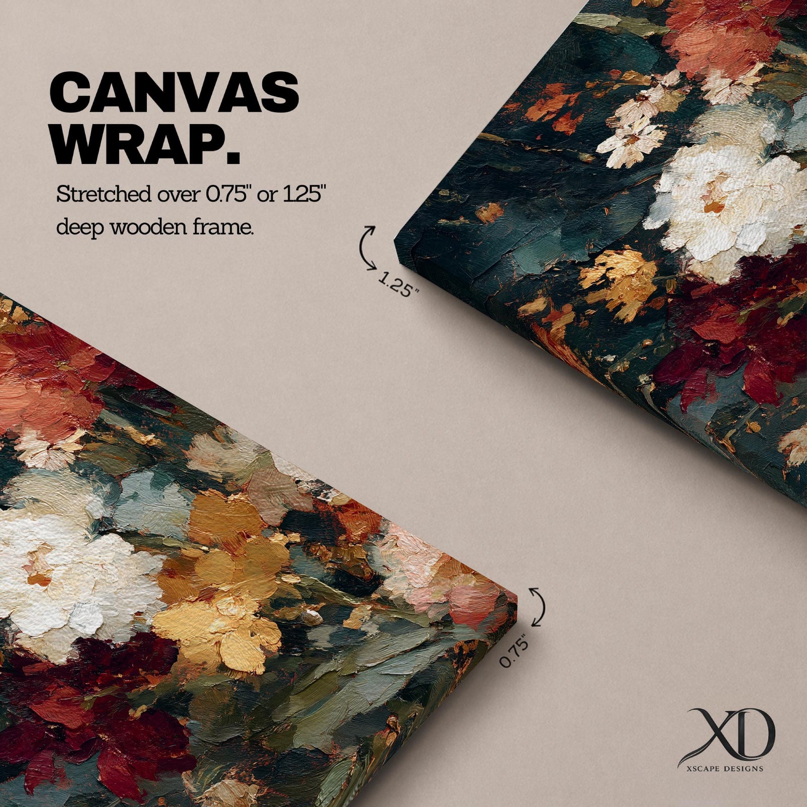 Moody floral wall art featuring richly textured blossoms in cream, burgundy, blush pink, and golden tones against a deep dark background. Expressive impressionist brushwork and layered botanical details create an elegant vintage-inspired composition perfect for sophisticated home decor.