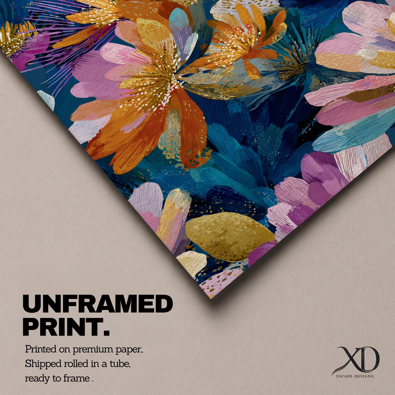 Brighten your home with this Abstract Floral Wall Art, featuring vibrant wildflowers in rich jewel tones accented with elegant gold details. Bold botanical brushstrokes and expressive contemporary styling create a stunning statement piece for living rooms, bedrooms, and modern interiors.