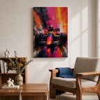 Ignite your passion for motorsport with this Formula One Wall Art, featuring a race car charging forward in a vibrant abstract painting. Bold neon colors, expressive brushstrokes, and dramatic motion make this canvas print a striking centerpiece for man caves, racing rooms, and automotive-inspired spaces.