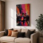 Ignite your passion for motorsport with this Formula One Wall Art, featuring a race car charging forward in a vibrant abstract painting. Bold neon colors, expressive brushstrokes, and dramatic motion make this canvas print a striking centerpiece for man caves, racing rooms, and automotive-inspired spaces.