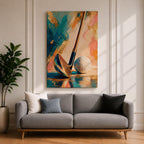 Golf club wall art featuring a close-up golf club and ball against an elegant abstract background accented with gold leaf textures. Refined teal, cream, blush, and metallic tones create a sophisticated sports canvas print ideal for clubhouses, golf rooms, offices, man caves, and luxury interiors.