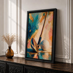 Golf club wall art featuring a close-up golf club and ball against an elegant abstract background accented with gold leaf textures. Refined teal, cream, blush, and metallic tones create a sophisticated sports canvas print ideal for clubhouses, golf rooms, offices, man caves, and luxury interiors.