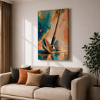 Golf club wall art featuring a close-up golf club and ball against an elegant abstract background accented with gold leaf textures. Refined teal, cream, blush, and metallic tones create a sophisticated sports canvas print ideal for clubhouses, golf rooms, offices, man caves, and luxury interiors.