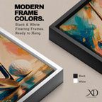 Golf club wall art featuring a close-up golf club and ball against an elegant abstract background accented with gold leaf textures. Refined teal, cream, blush, and metallic tones create a sophisticated sports canvas print ideal for clubhouses, golf rooms, offices, man caves, and luxury interiors.