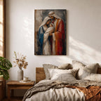 Holy Family wall art featuring Mary, Joseph, and Baby Jesus in a textured impasto painting style, Christian canvas decor for home, prayer room, and Catholic spaces.