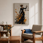Add sophistication to your legal space with this Lady Justice Wall Art, featuring a striking abstract depiction of the blindfolded goddess holding the scales of justice. Bold gold splashes and expressive brushstrokes create a powerful canvas print for lawyer offices, law firms, and courtrooms.