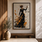 Add sophistication to your legal space with this Lady Justice Wall Art, featuring a striking abstract depiction of the blindfolded goddess holding the scales of justice. Bold gold splashes and expressive brushstrokes create a powerful canvas print for lawyer offices, law firms, and courtrooms.