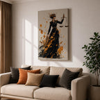 Add sophistication to your legal space with this Lady Justice Wall Art, featuring a striking abstract depiction of the blindfolded goddess holding the scales of justice. Bold gold splashes and expressive brushstrokes create a powerful canvas print for lawyer offices, law firms, and courtrooms.