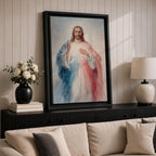 Inspire faith and hope with this Divine Mercy Jesus Wall Art, featuring radiant rays of mercy flowing from Christ in a soft painterly style. This beautiful Christian canvas print brings peace and devotion to prayer rooms, churches, and faith-filled homes.