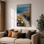 Bring the tranquility of the seaside into your home with this Coastal Wildflower Wall Art, featuring a sunlit beach path surrounded by blooming pastel flowers overlooking the sparkling blue ocean. Soft impressionist brushstrokes and vibrant coastal colors create a peaceful focal point for beach homes and coastal-inspired interiors.