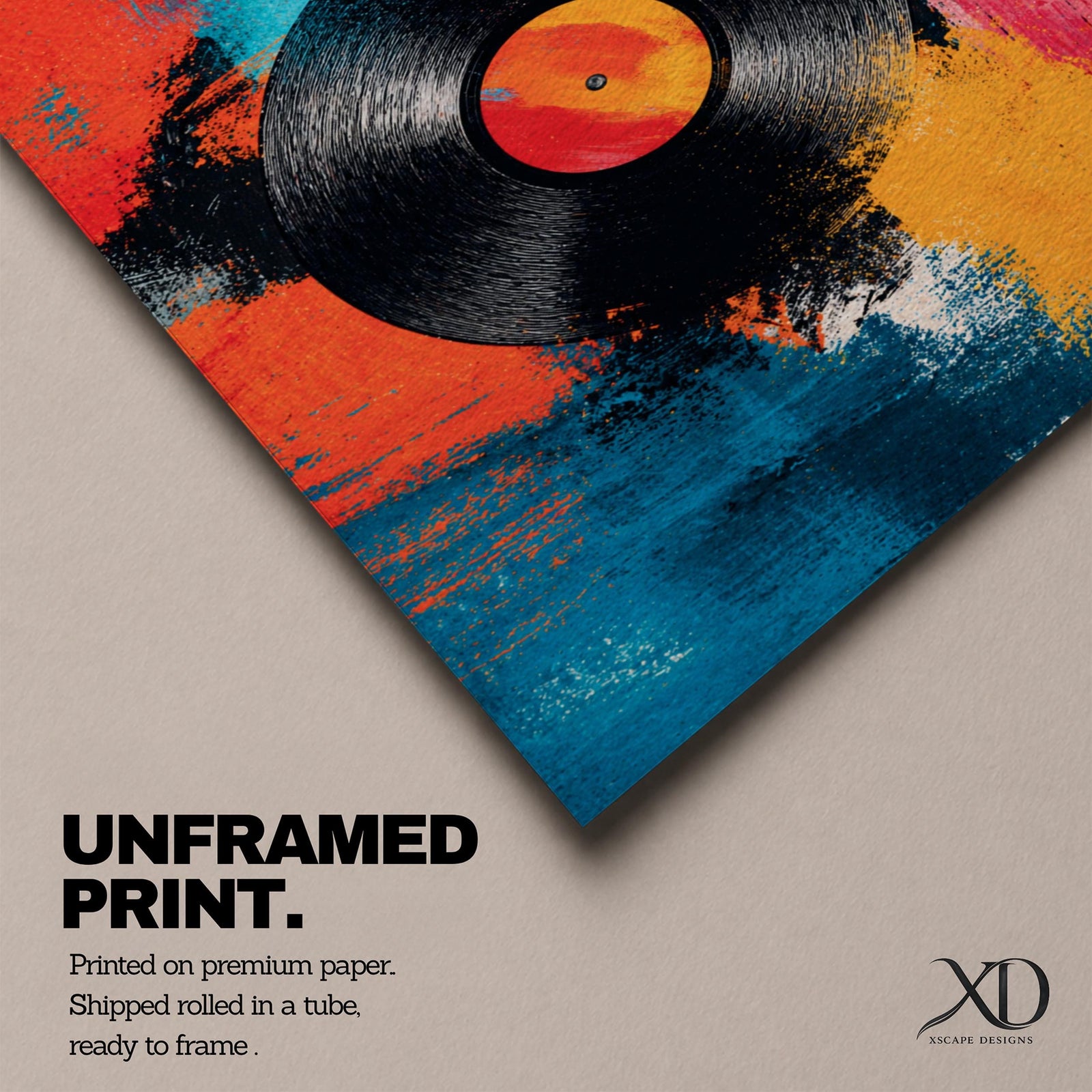 Add bold personality to your space with this Vinyl Record Wall Art, featuring a colorful abstract background with a striking black LP centerpiece. This modern music-inspired canvas print blends vibrant brushstrokes and retro style, making it perfect for music rooms, studios, living rooms, or entertainment spaces.