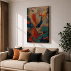 Phoenix wall art featuring a majestic mythical bird soaring through swirling clouds with expansive wings and flowing tail feathers. Rich ornamental details, vibrant colors, and fantasy-inspired design create a dramatic symbol of rebirth, transformation, and immortality.