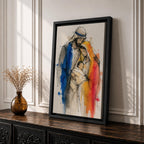 Holy Family wall art featuring Mary, Joseph, and baby Jesus in a tender embrace. This watercolor-style Christian artwork uses expressive sketch lines and soft flowing details to portray faith, love, protection, and the sacred bond of the Nativity story.