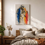 Holy Family wall art featuring Mary, Joseph, and baby Jesus in a tender embrace. This watercolor-style Christian artwork uses expressive sketch lines and soft flowing details to portray faith, love, protection, and the sacred bond of the Nativity story.
