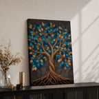Bring harmony and elegance into your home with this Tree of Life Wall Art, featuring striking teal and gold leaves against a richly textured charcoal background. Twisting branches and intricate roots create a contemporary botanical design that symbolizes strength, growth, and connection, making it a beautiful centerpiece for spiritual and modern interiors.