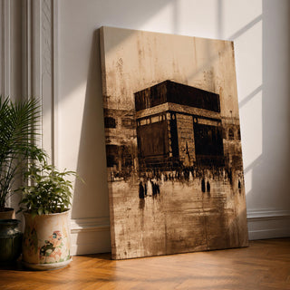 Bring the sacred beauty of Islam into your home with this Kaaba Wall Art, featuring a vintage sepia impressionist portrayal of the Holy Kaaba in Mecca. Rich neutral tones, expressive textures, and timeless painterly details create a peaceful focal point for prayer rooms and elegant Islamic interiors.